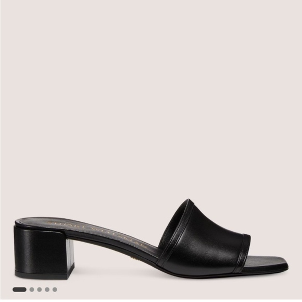 Stuart Weitzman Cayman 35 Block Slide Black Nappa Leather Size 7 NWT